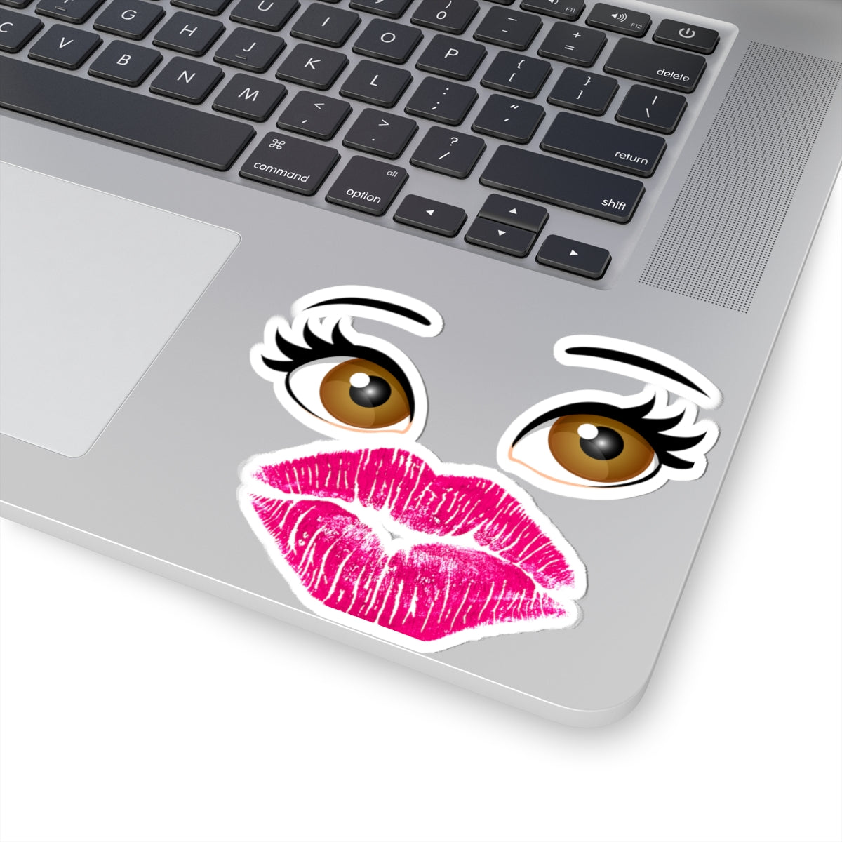 Kiss Mark & Eyes Kiss-Cut Sticker — Cute Lip Print Laptop Decal