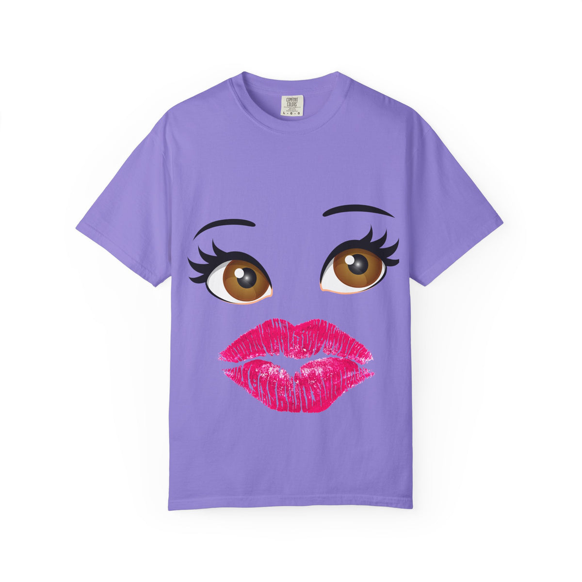Kiss Face T-Shirt — Playful Lip Print Tee with Flirty Eyes