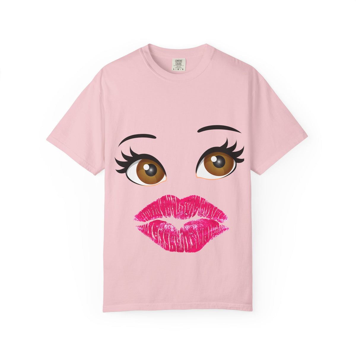 Kiss Face T-Shirt — Playful Lip Print Tee with Flirty Eyes
