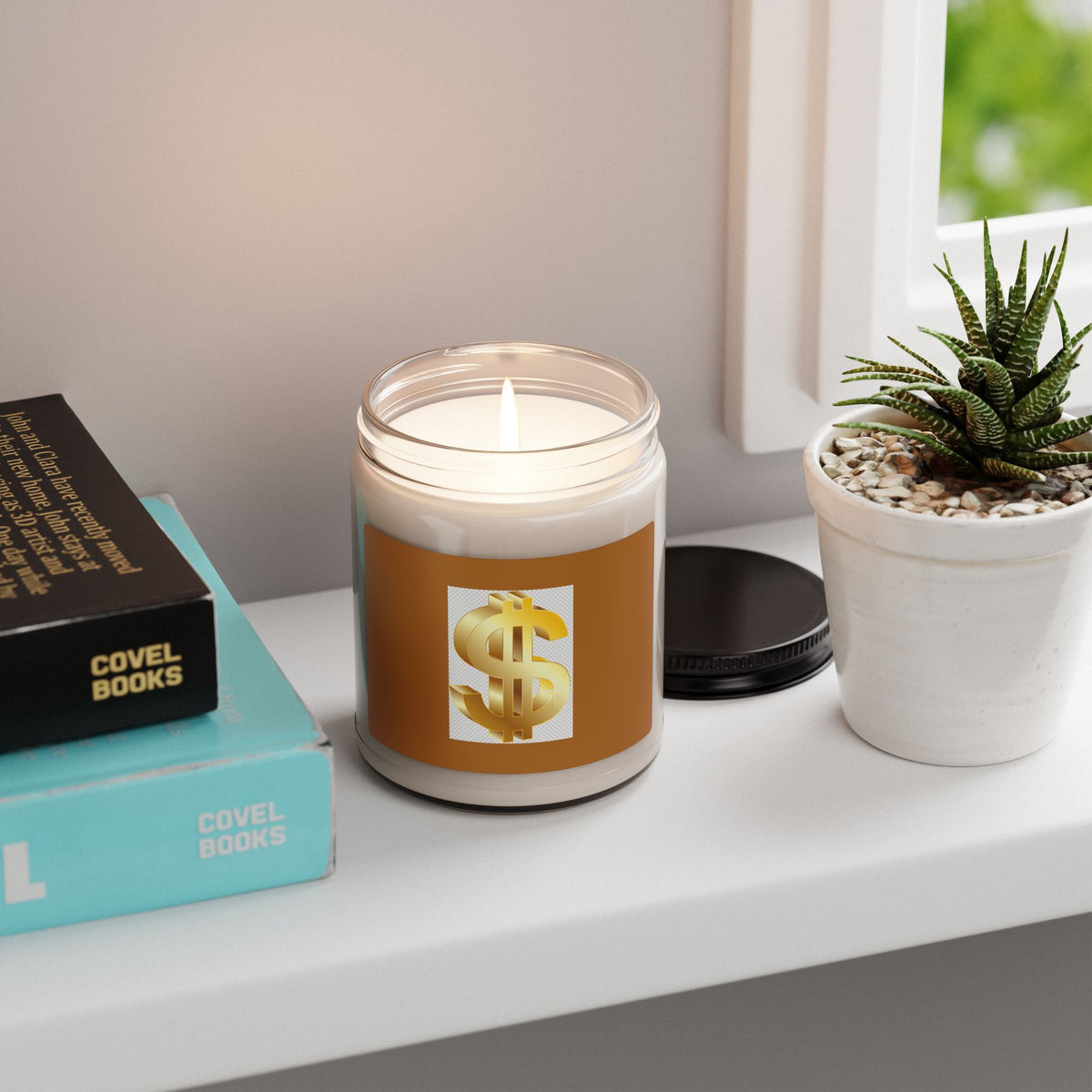 Money Symbol Soy Candle — 9oz Scented Jar Candle (Golden Dollar Sign)