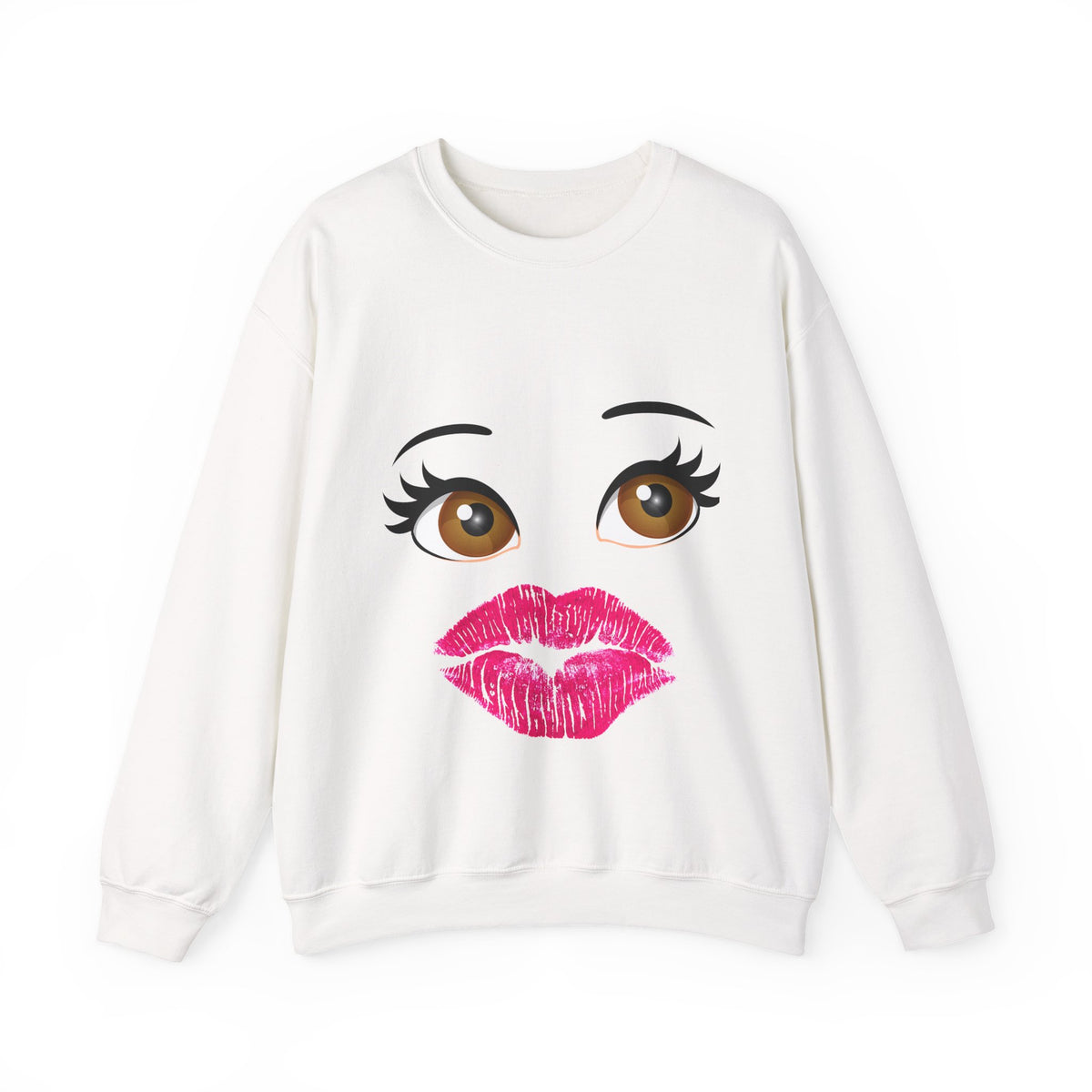 Kiss Face Crewneck Sweatshirt – Cute Big Eyes & Pink Lip Print