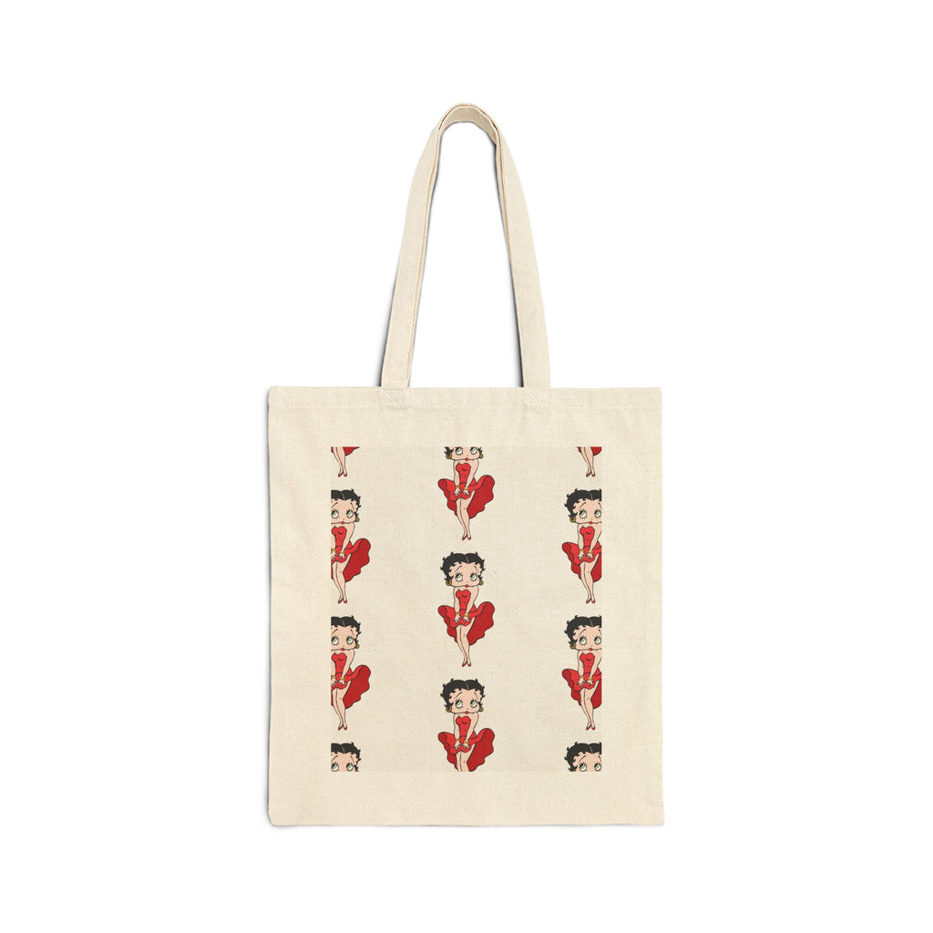Canvas Tote Bag — Retro Pin-Up Girl Pattern, Vintage Betty Boop Style Shopper Tote