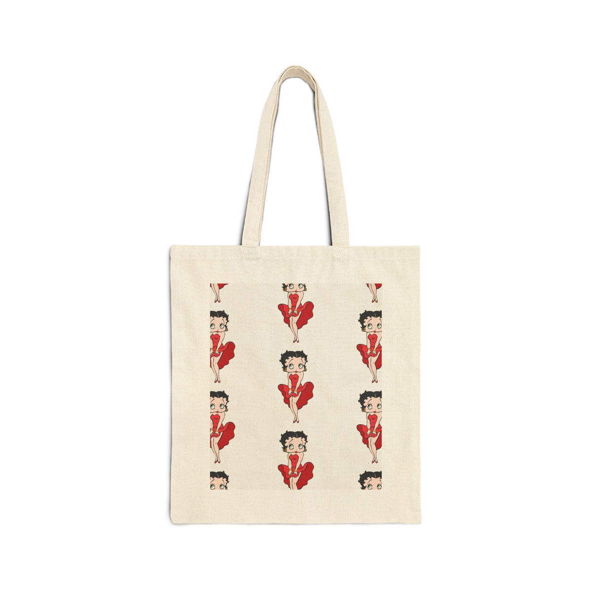 Canvas Tote Bag — Retro Pin-Up Girl Pattern, Vintage Betty Boop Style Shopper Tote