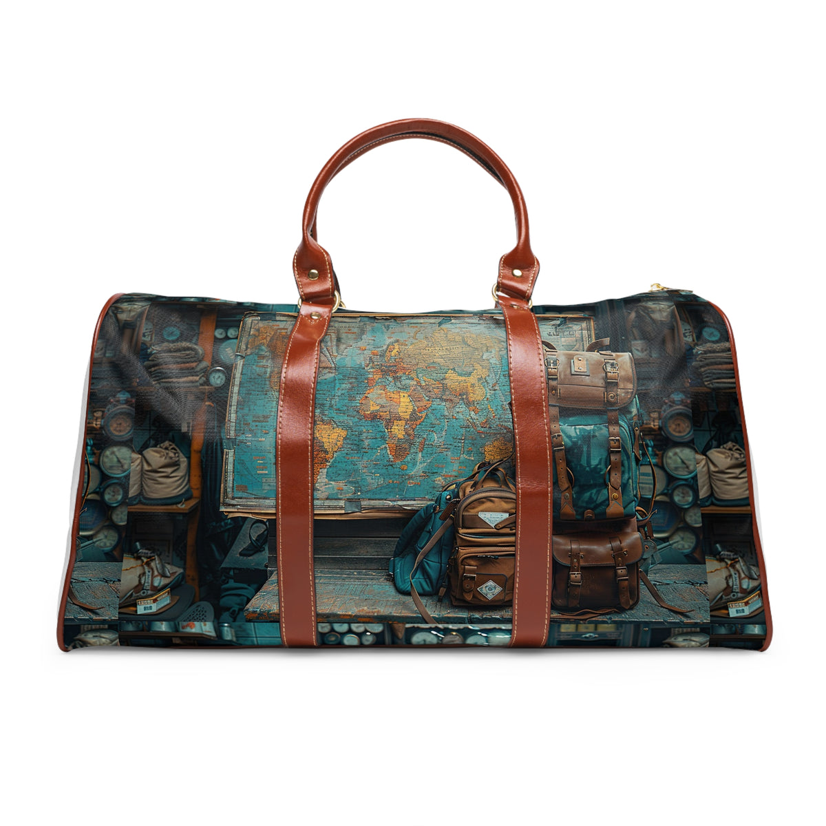 Travel Duffle Bag – Vintage Map & Adventure Gear Waterproof Weekender