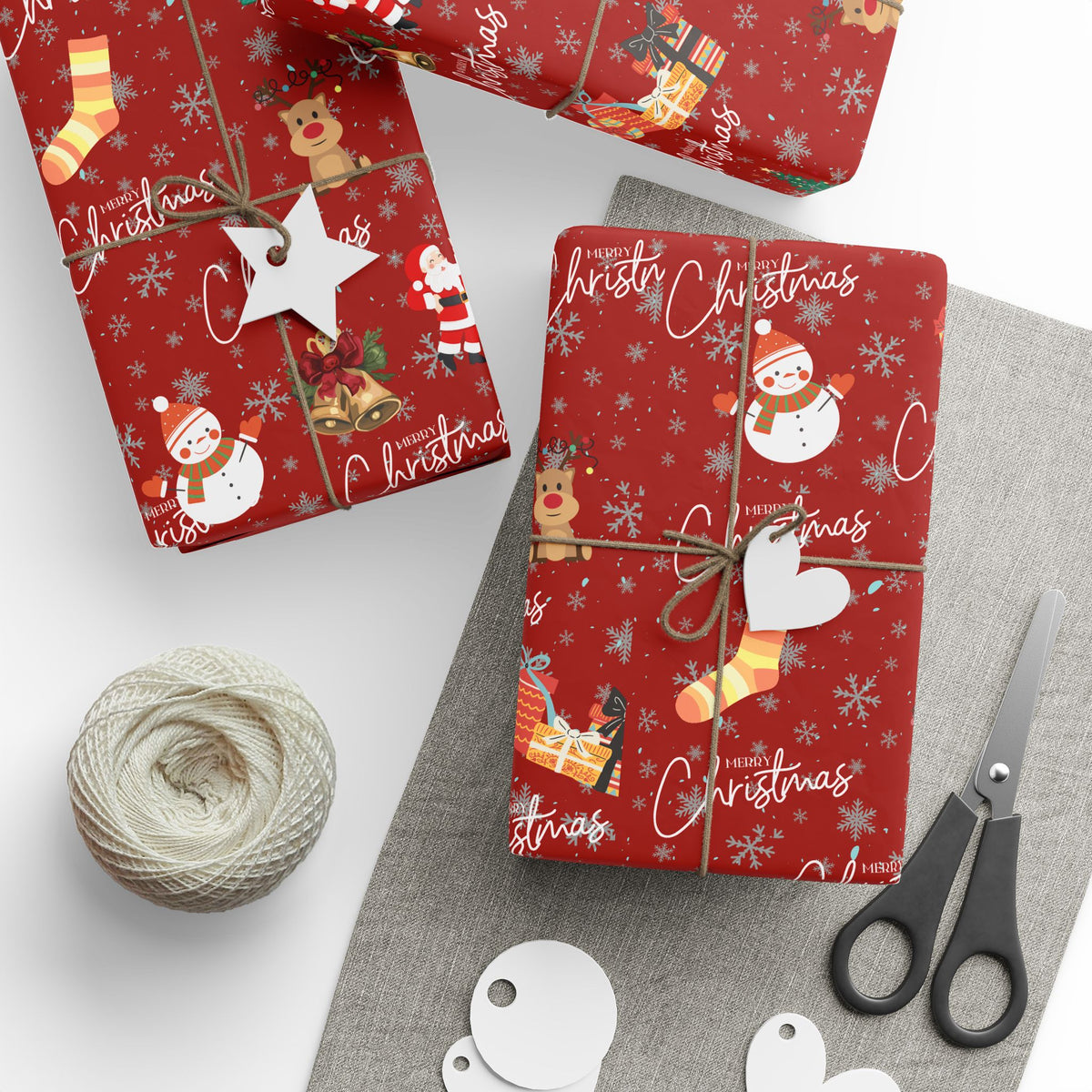 Christmas Pattern Wrapping Paper – Red Snowman, Reindeer & Tree Holiday Gift Wrap