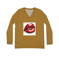 Women's V‑Neck Long Sleeve Top — Red Glossy Lip Front with 'love' Script Back