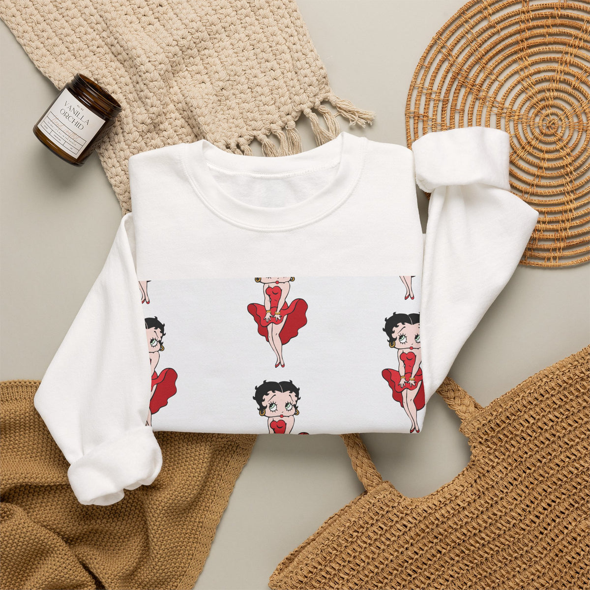 Crewneck Sweatshirt — Retro Betty Boop Patterned Graphic