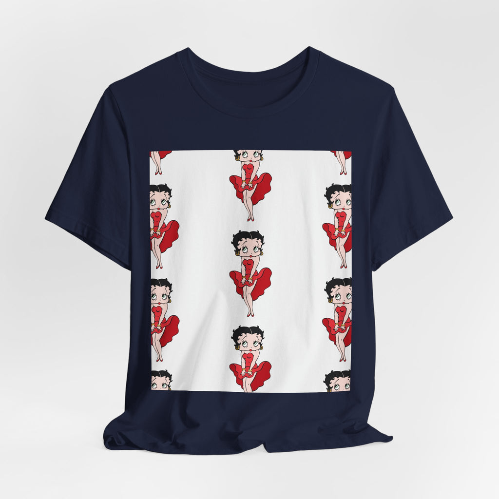Betty Boop Red Dress Pattern Tee — Retro Pinup Cartoon Graphic T-Shirt