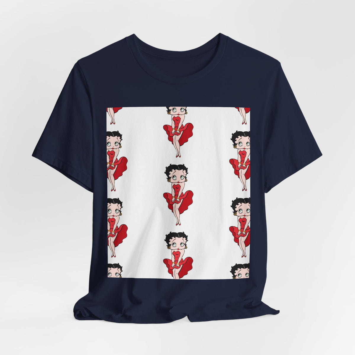 Betty Boop Red Dress Pattern Tee — Retro Pinup Cartoon Graphic T-Shirt