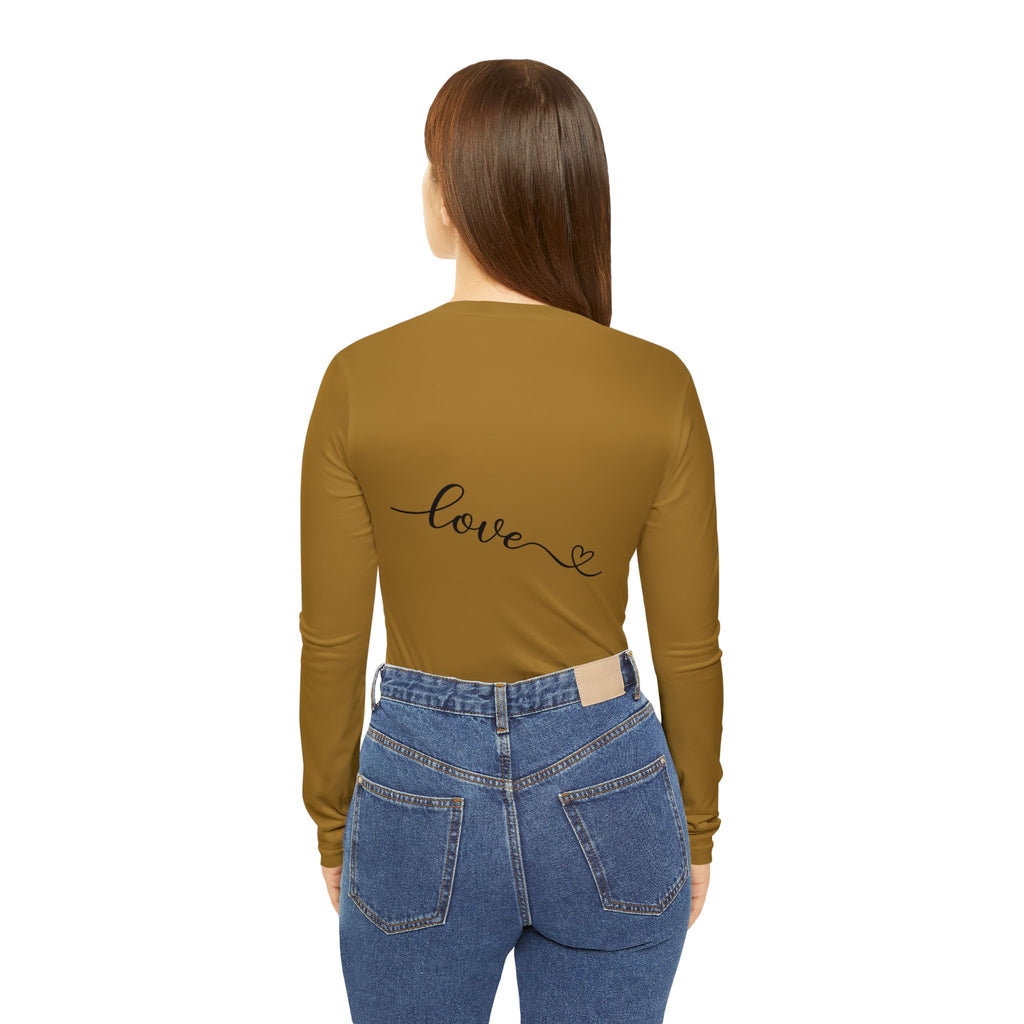 Women's V‑Neck Long Sleeve Top — Red Glossy Lip Front with 'love' Script Back