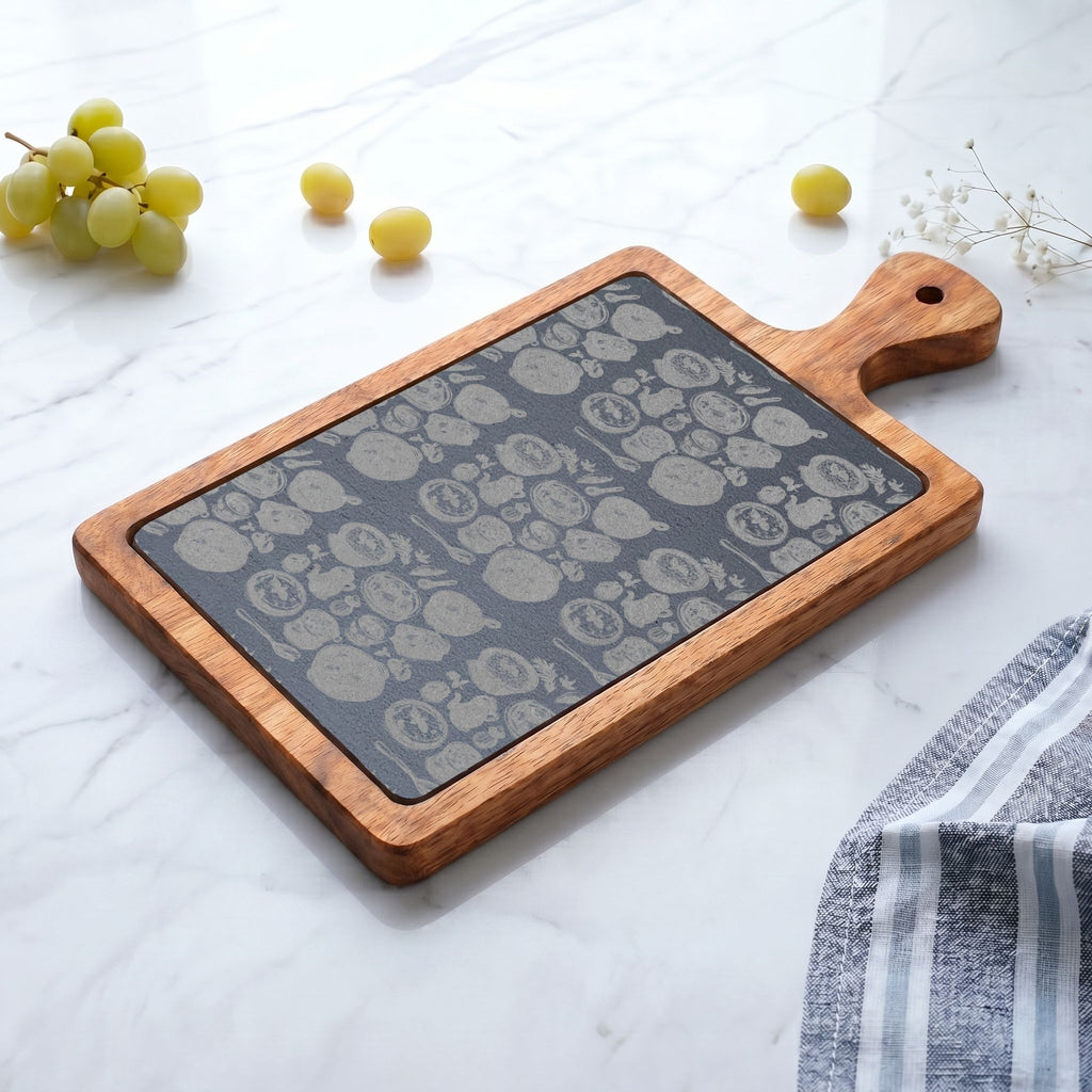 Engraved Bamboo Charcuterie Board with Cheese Knives — Floral Slate Inlay