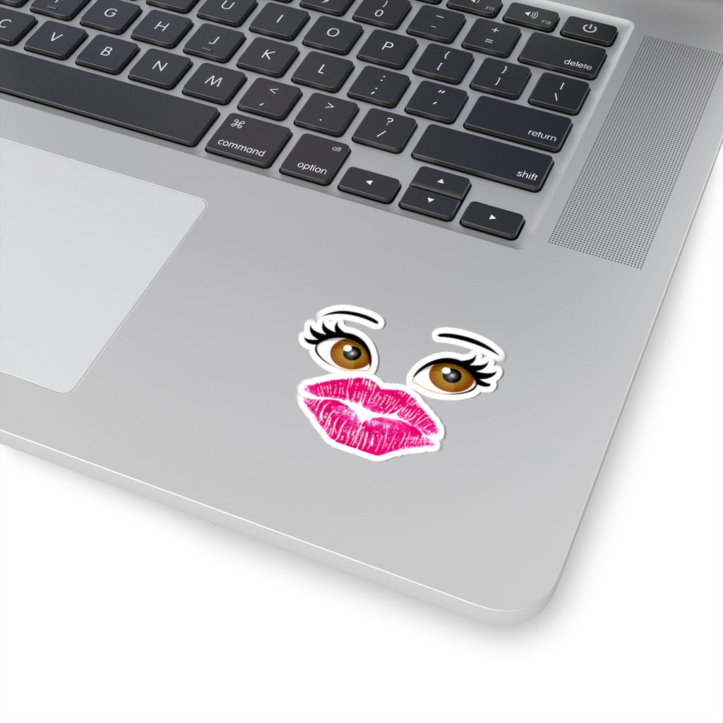 Kiss Mark & Eyes Kiss-Cut Sticker — Cute Lip Print Laptop Decal