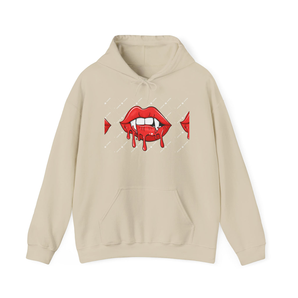 Dripping Red Lips Hoodie — Vampire Bite Graphic Pullover