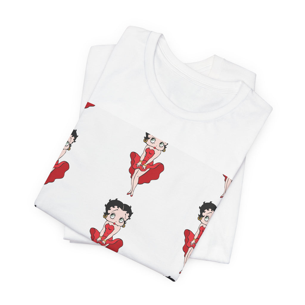 Betty Boop Red Dress Pattern Tee — Retro Pinup Cartoon Graphic T-Shirt