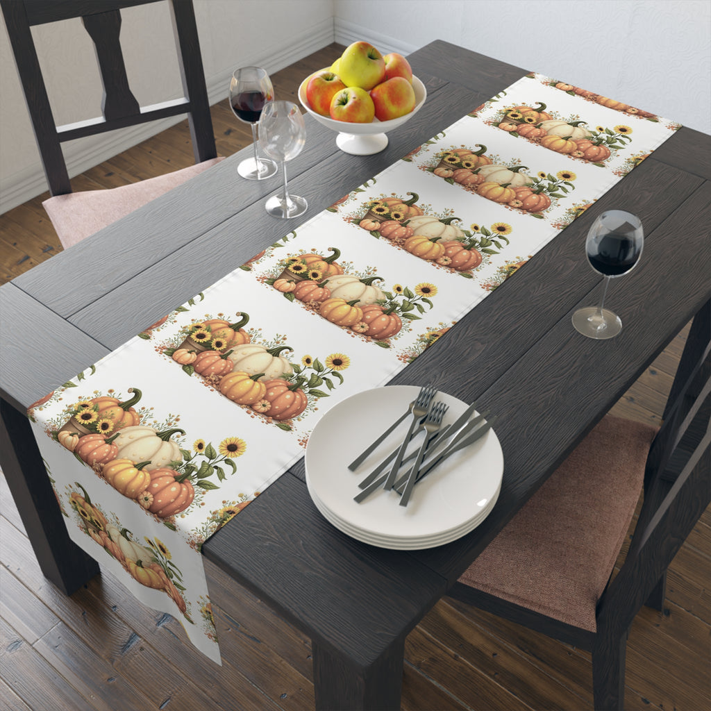 Nautical Lighthouse Cotton-Poly Table Runner — Coastal Blue Harbor Pattern