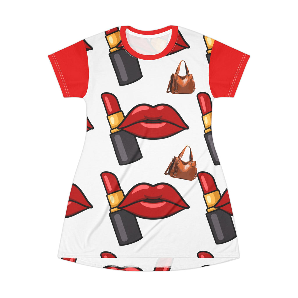 Red Lips and Lipstick T-Shirt Dress