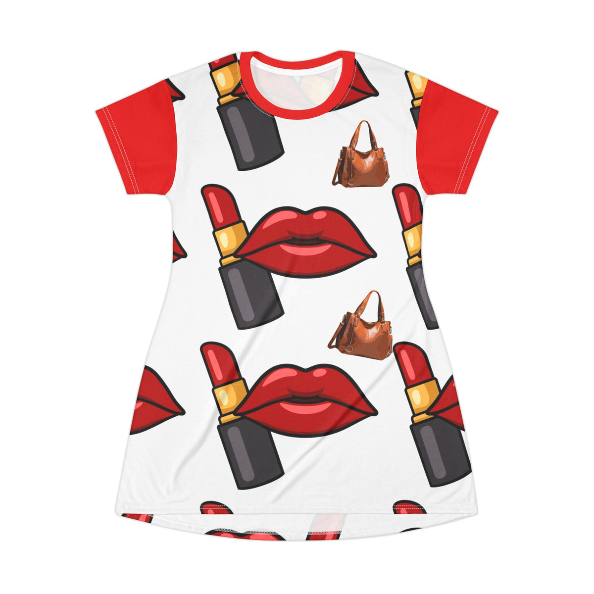 Red Lips and Lipstick T-Shirt Dress